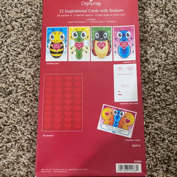 32~DaySpring Bugs valentine Cards With 36 Stickers~2Teacher Cards~Bible Verse - Picture 3 of 3